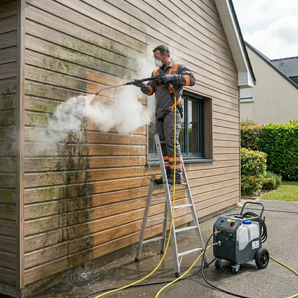 Bardage bois nettoyé à la vapeur